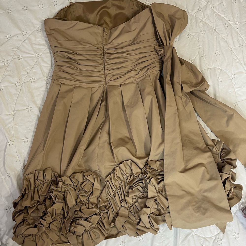 BCBGMaxAzria Strapless Tan Dress with Ruffle Detail - Picture 4 of 6